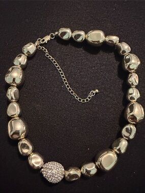 Silver Bead Necklace with Pave Accent